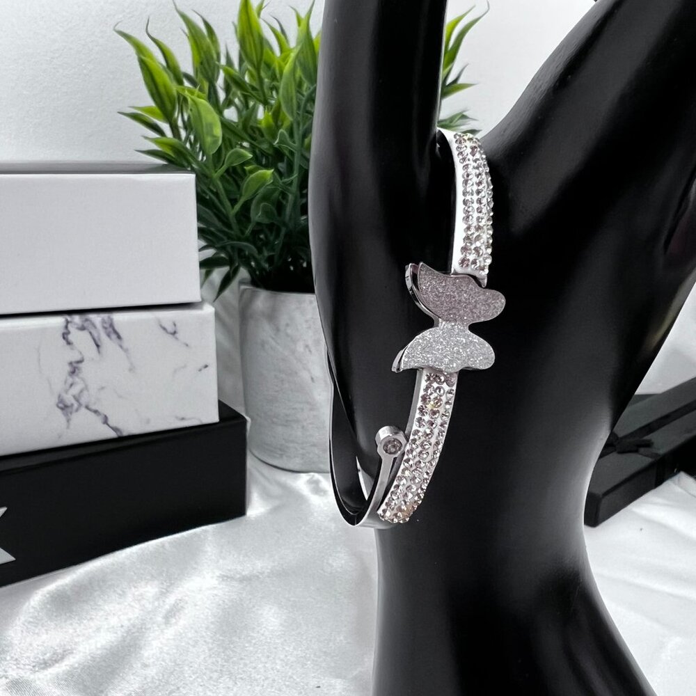 Stainless Steel Silver Crystal Butterfly Bangle Bracelet For Women